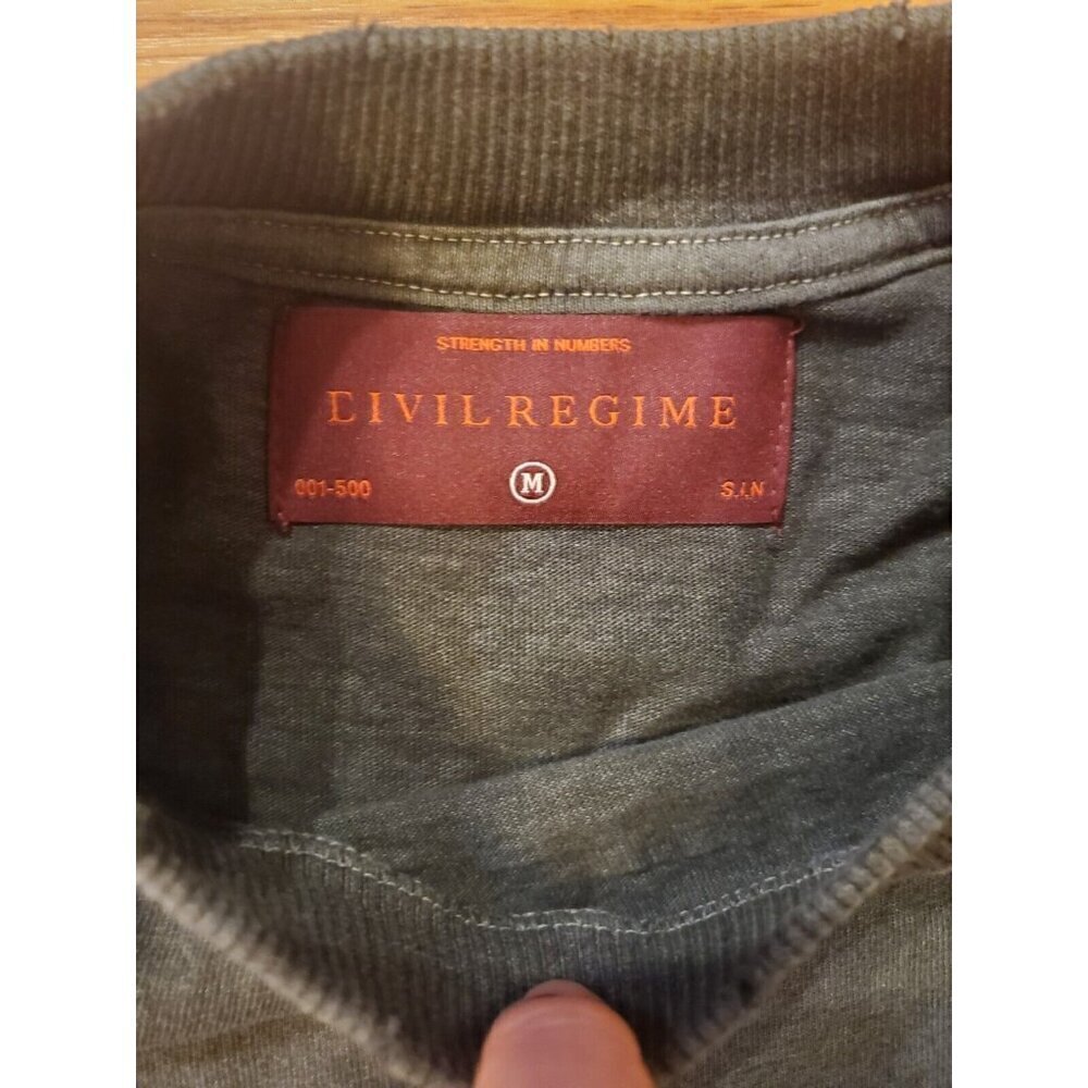 Civil Regime Shirt Mens‎ Sz Medium Distressed Hems Dark Gray Back Logo 1/500 - Picture 4 of 9